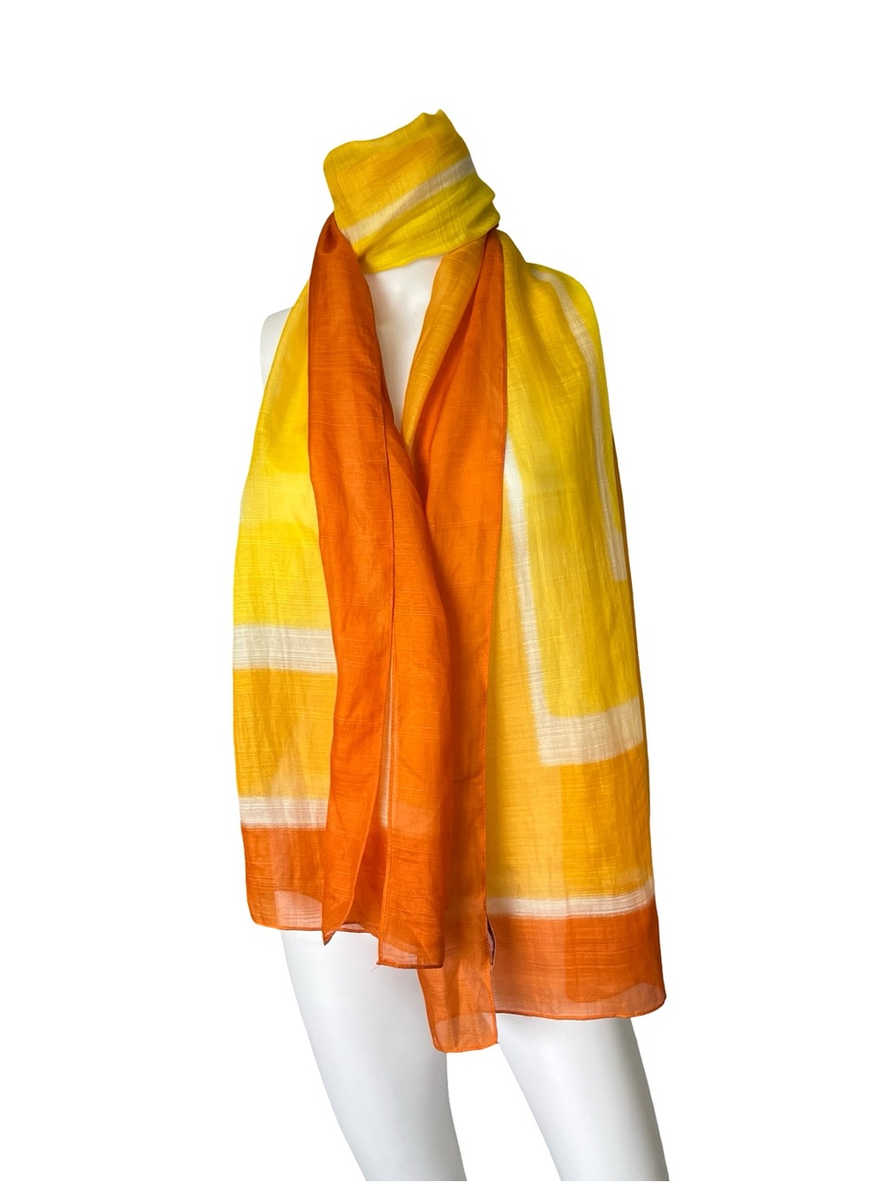 Colorful Sheer Scarf Yellow Orange Large Lightweight Coldwater Creek Silk Blend